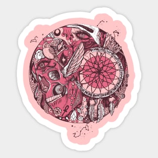 Pink and White Skull and Dreamcatcher Circle Sticker